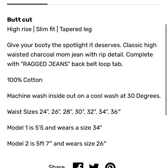 The Ragged Priest Butt Cut Black Mom Jeans High Waisted Pants Charcoal 26 - Picture 5 of 16